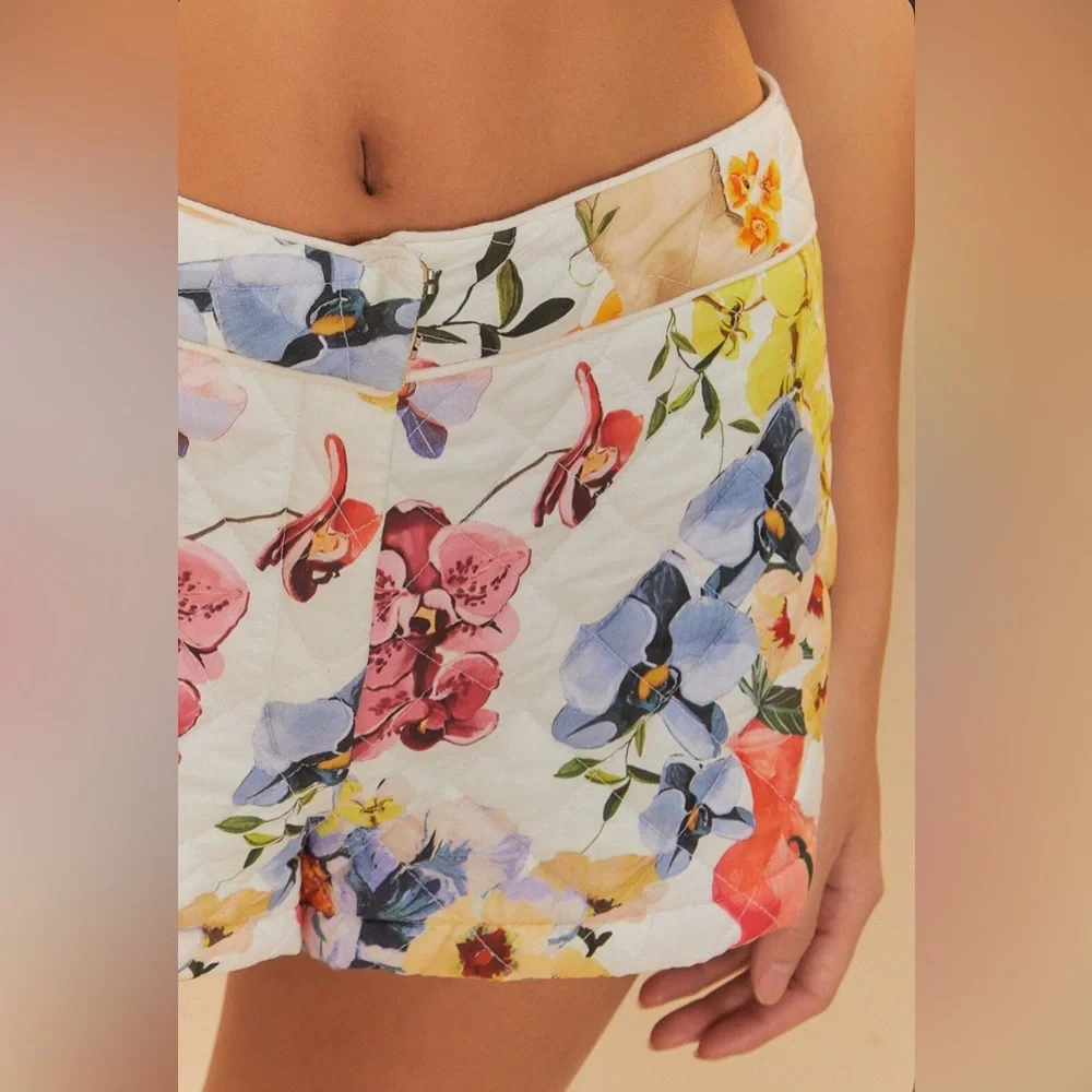 Farm Rio Off-White Greek Garden Shorts - Picture 3 of 6